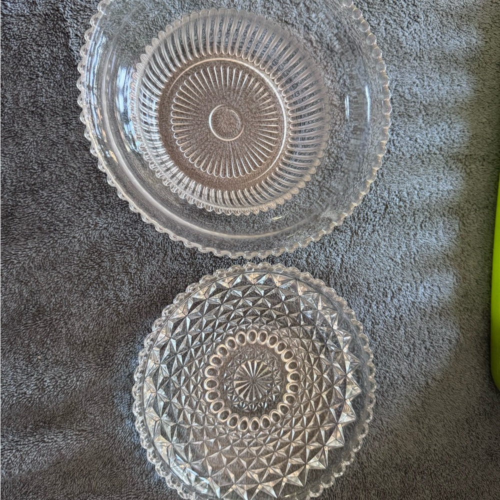 Vintage Glass 8 1/2” Serving Bowl With Dish